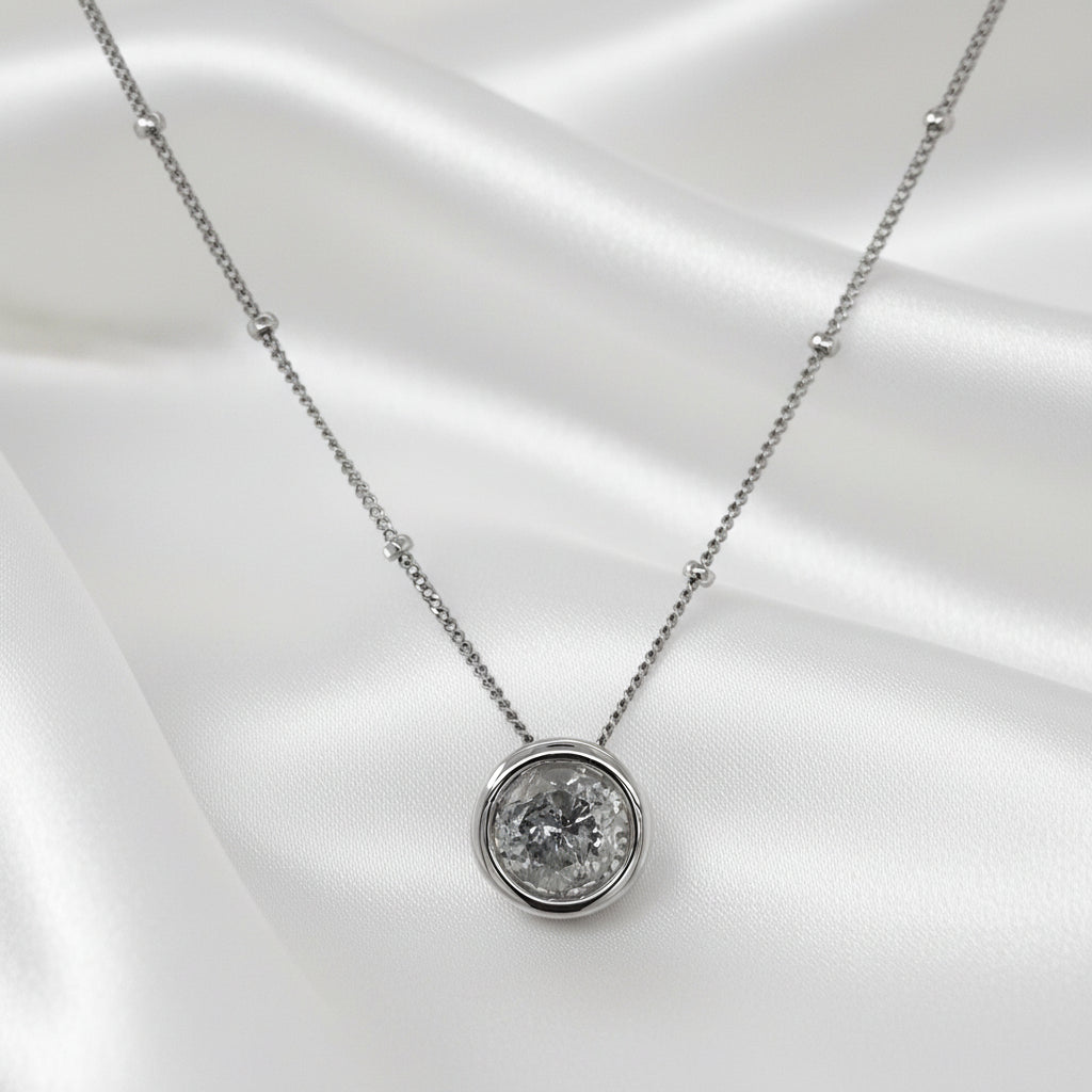 Estate Diamond Bezel Pendant with Satellite Chain