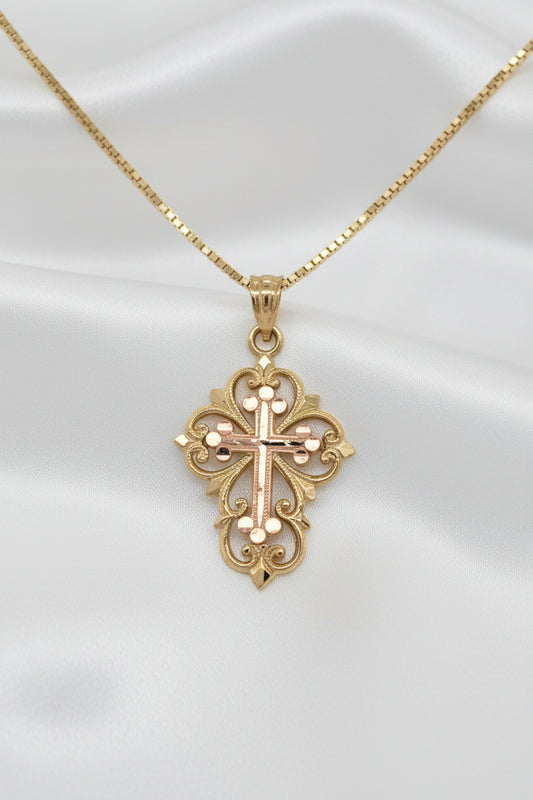 Estate Two Tone Cross Pendant with Chain