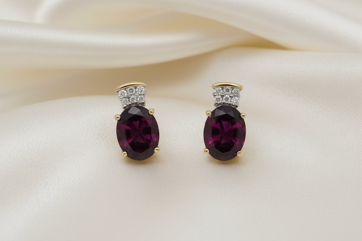 Estate Rhodolite Garnet and Diamond Earrings