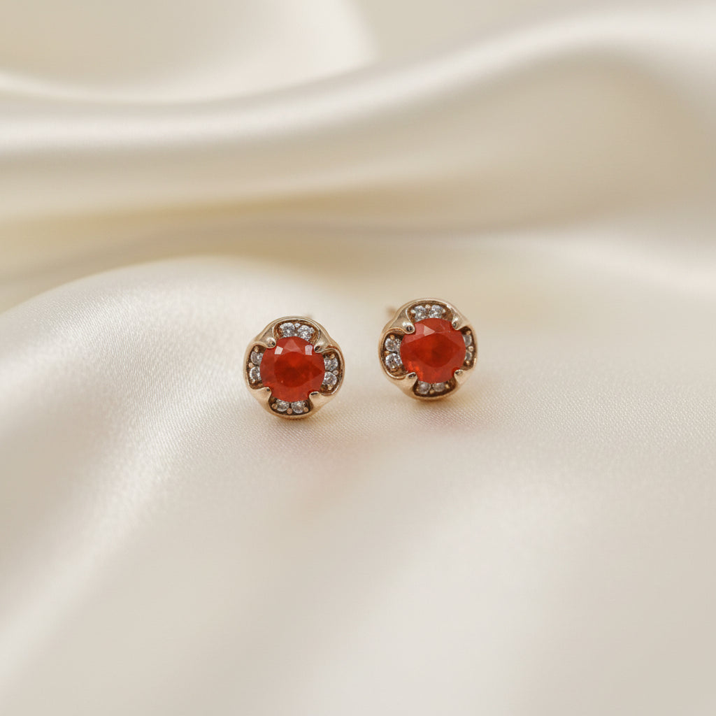 Estate Mexican Fire Opal and Diamond Stud Earrings