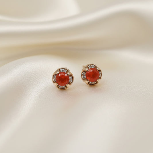 Estate Mexican Fire Opal and Diamond Stud Earrings