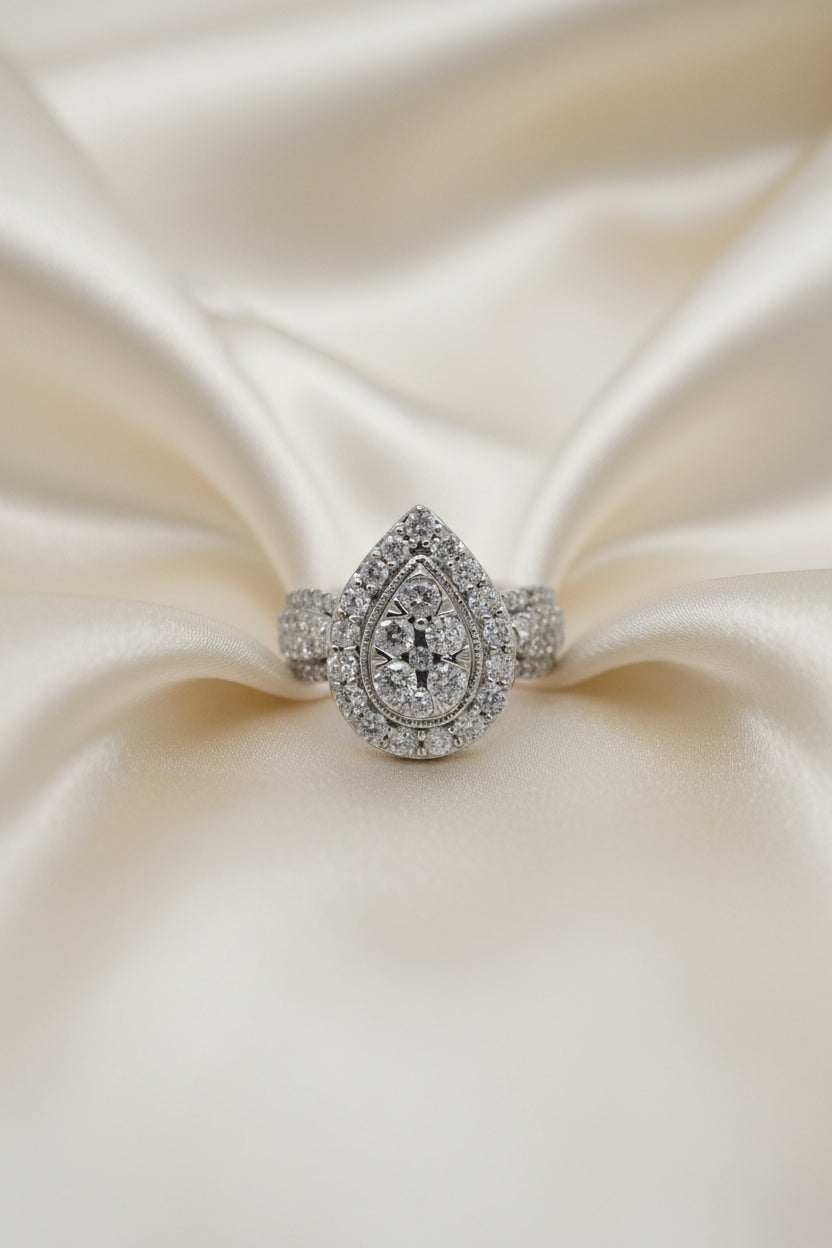 Estate Pear Cluster Diamond Engagement Ring