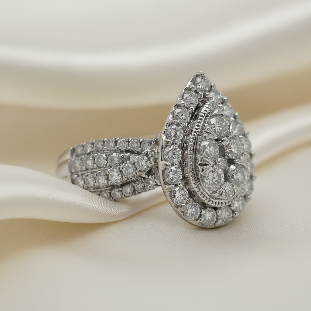 Estate Pear Cluster Diamond Engagement Ring