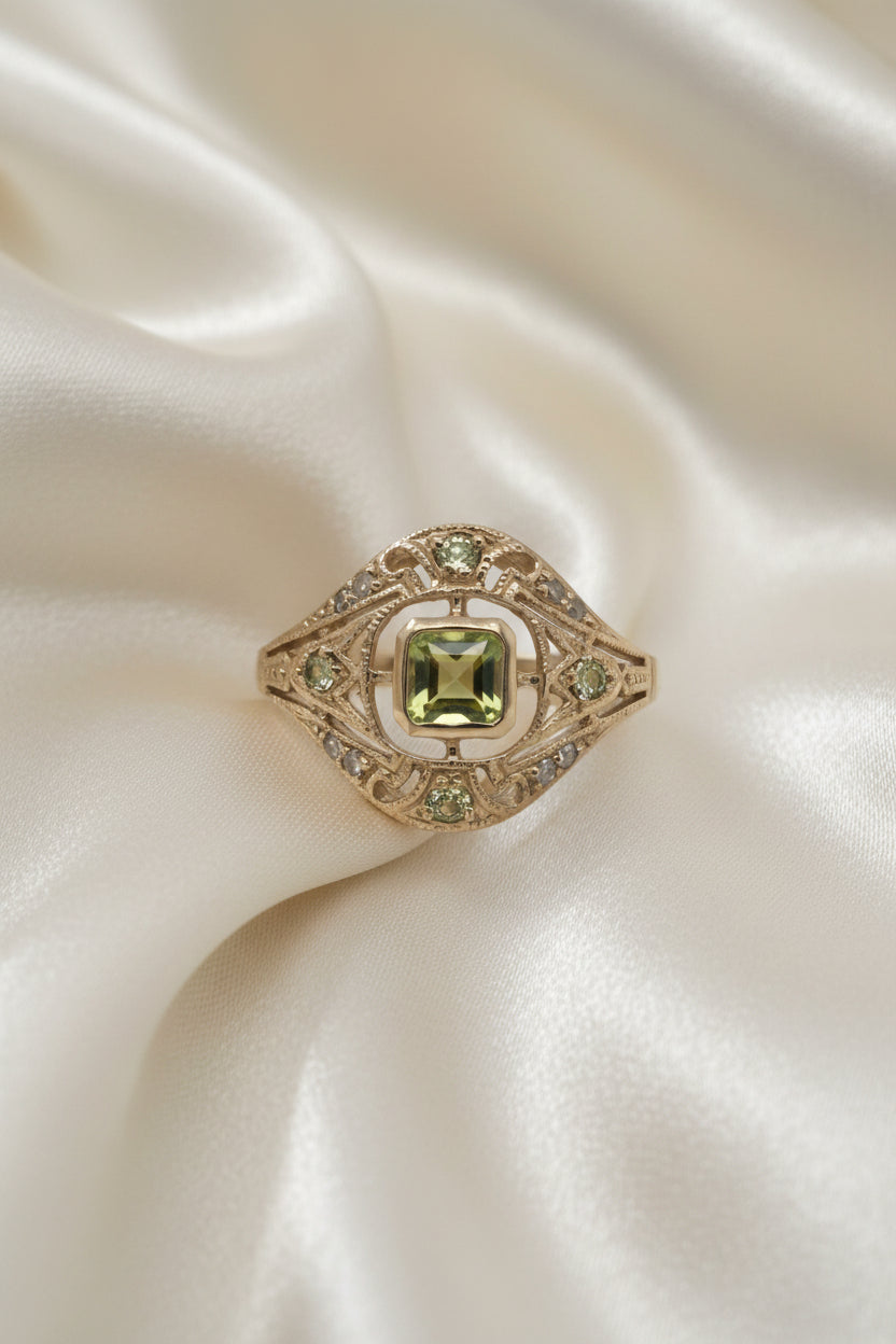 Peridot and Diamond Art Deco Style Ring