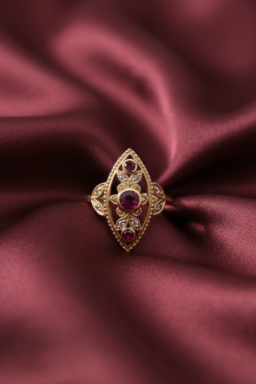 Ruby and Diamond Vintage Style Ring