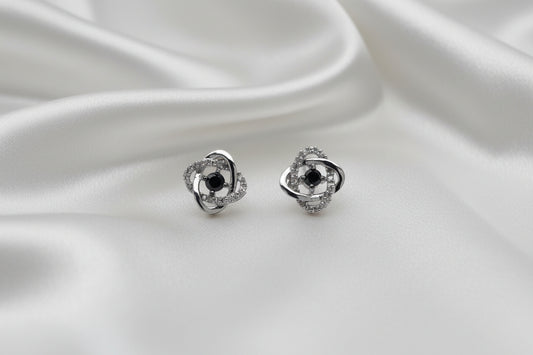 Estate Love Knot Black and White Diamond Earrings