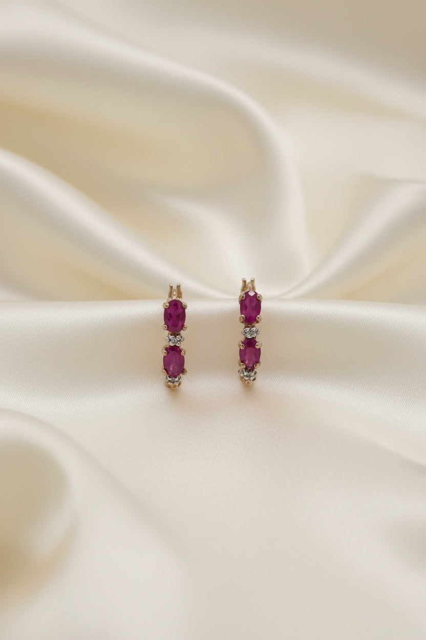 Estate Ruby and Diamond Hoops
