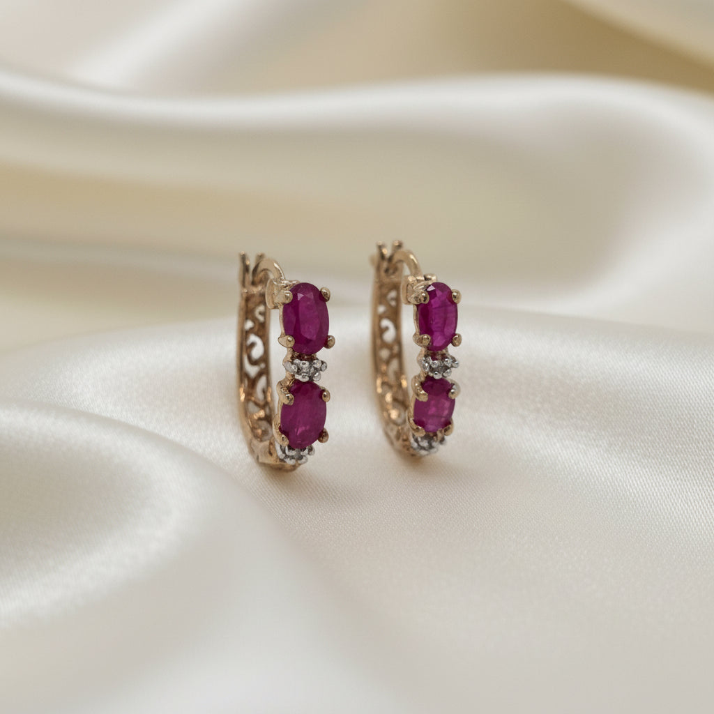 Estate Ruby and Diamond Hoops