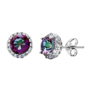 Sterling Silver Mystic Topaz and CZ Stud Earrings