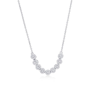 Sterling Silver Round Halo Diamond Necklace