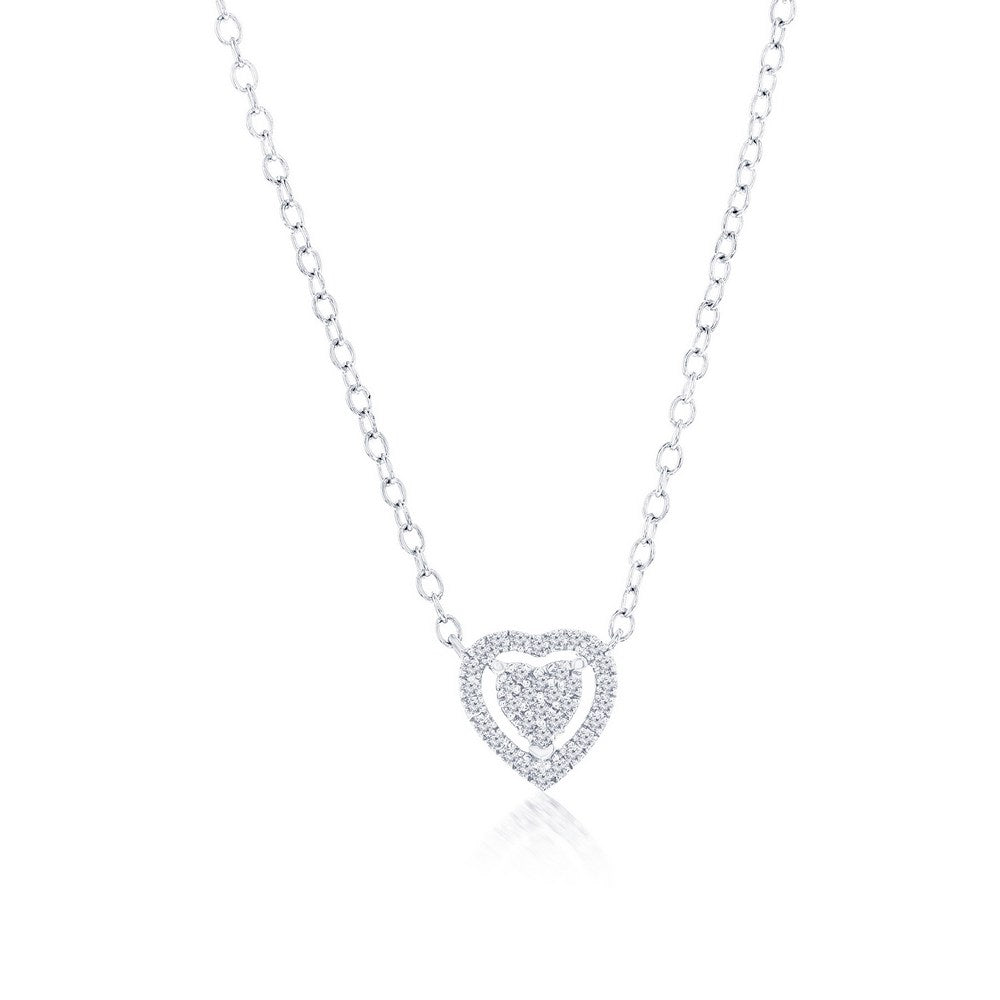 Sterling Silver Halo Heart Diamond Necklace