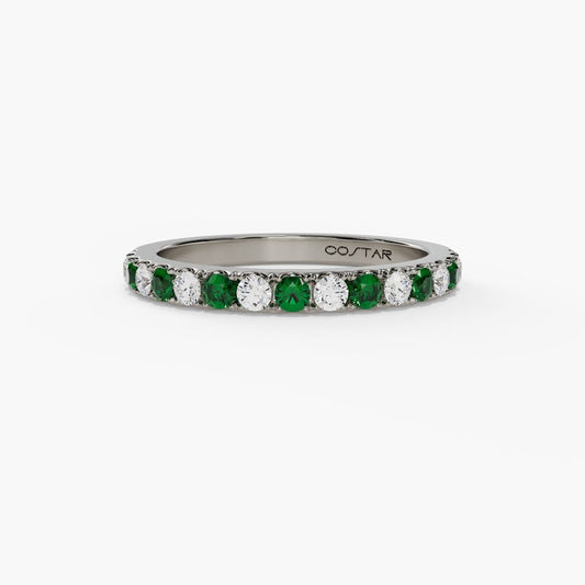 Emerald and Diamond Prong Set Stackable Band