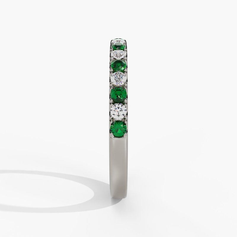 Emerald and Diamond Prong Set Stackable Band
