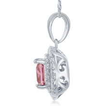 Load image into Gallery viewer, Sterling Silver Double CZ Square Border with Center Pink CZ Pendant
