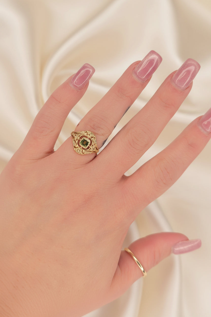Peridot and Diamond Art Deco Style Ring