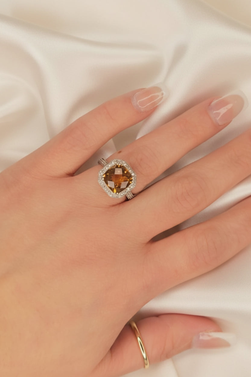 Estate Citrine and Diamond Ring