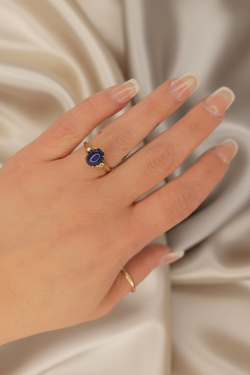 Estate Blue Star Sapphire with Diamond Accent Ring