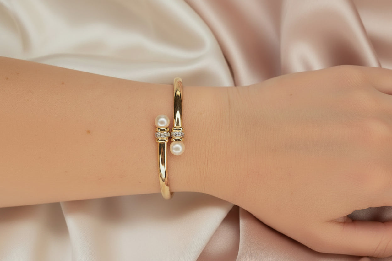 Estate Pearl and Diamond Bypass Bangle