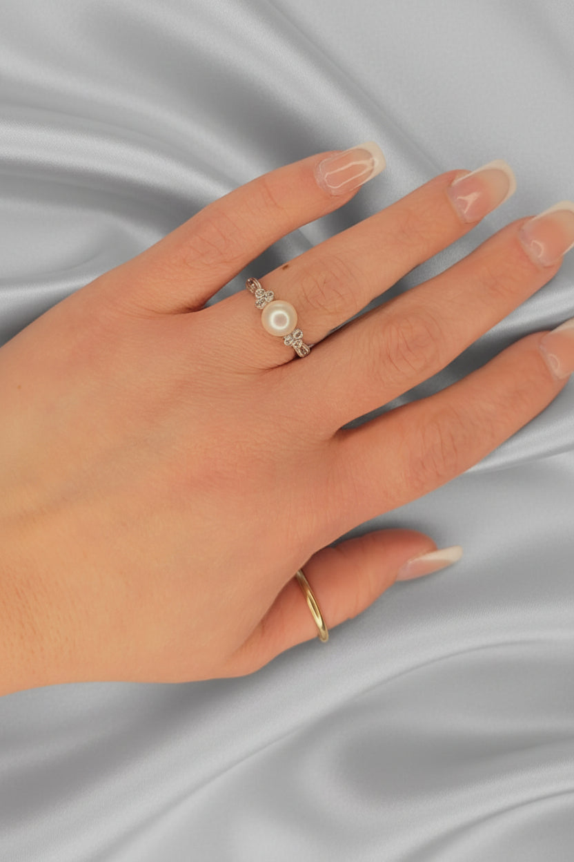 Estate Pearl and Diamond Ring
