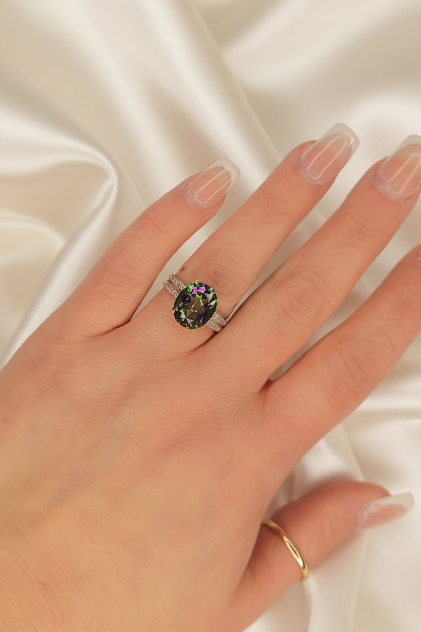 Estate Mystic Topaz and Diamond Ring