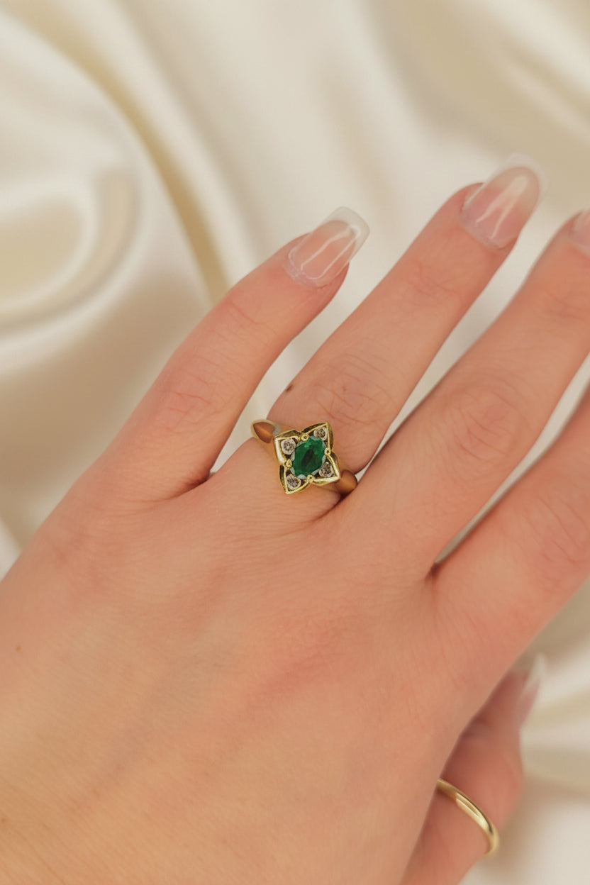 Estate Emerald and Diamond Clover Ring