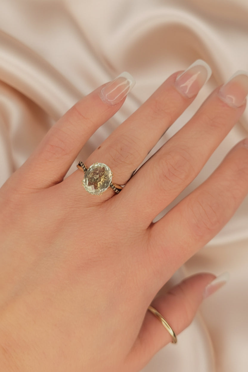 Estate Le Vian Green Amethyst and Chocolate Diamond Ring