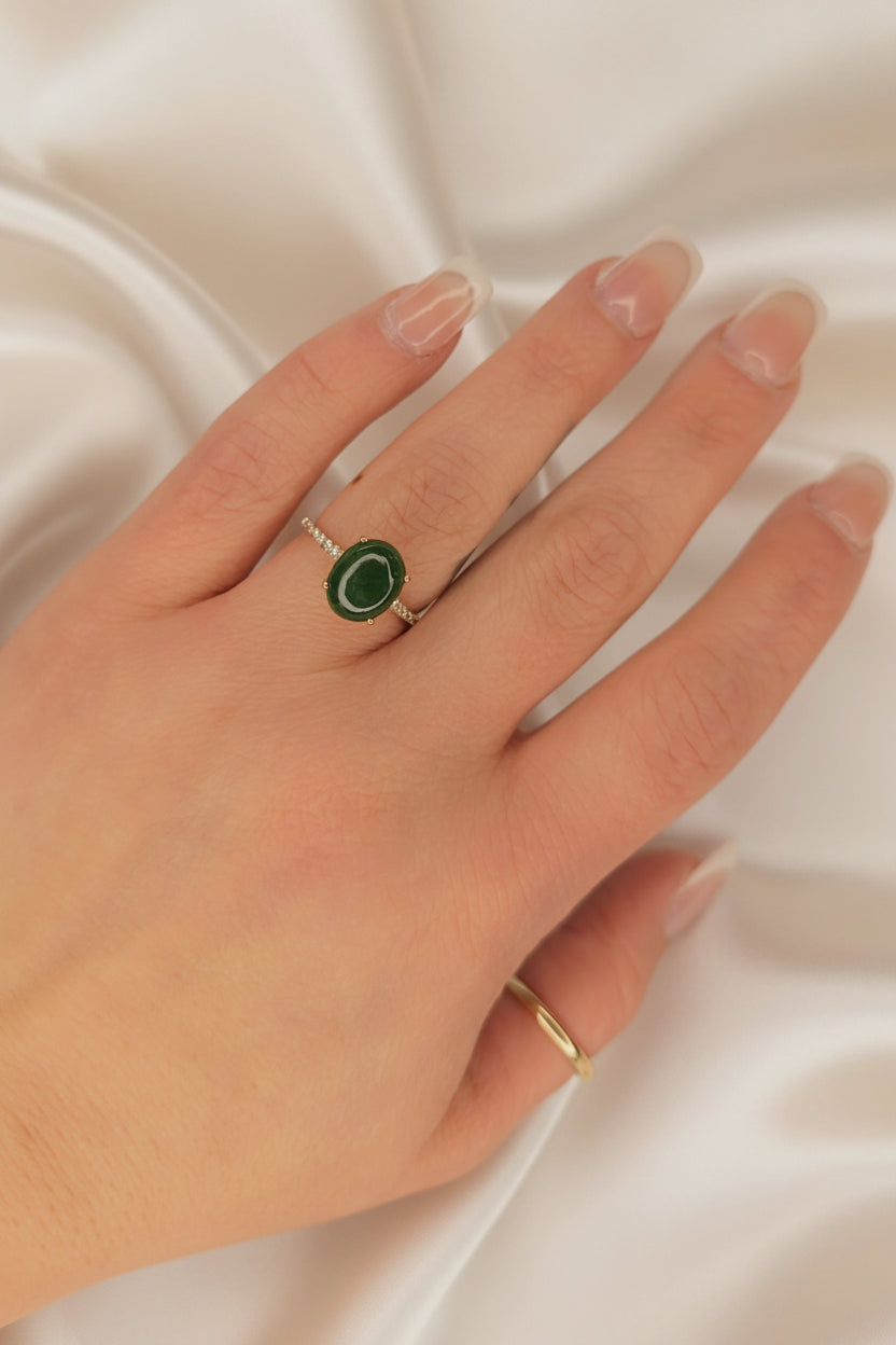 Estate Effy Jade and Diamond Ring