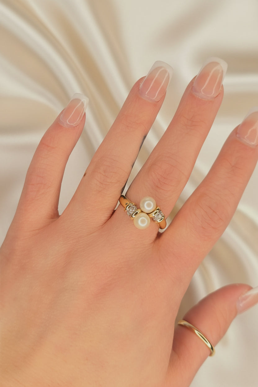 Estate Bypass Pearl and Diamond Ring