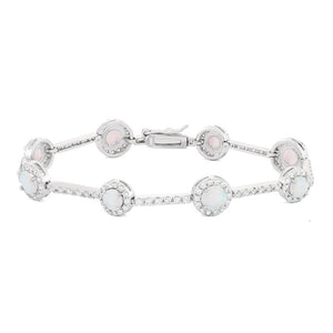 Sterling Silver Multi Bar & Round CZ With inner Round White Opal Bracelet