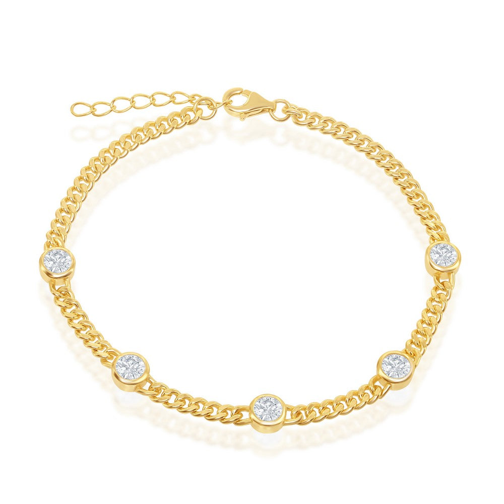 Sterling Silver Bezel-Set CZ by the Yard Curb Chain Bracelet - Gold Plated