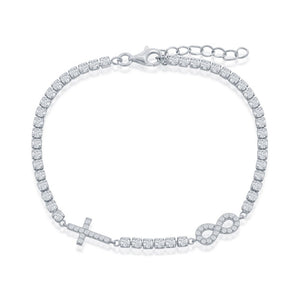 Sterling Silver Infinity & Cross Tennis Bracelet