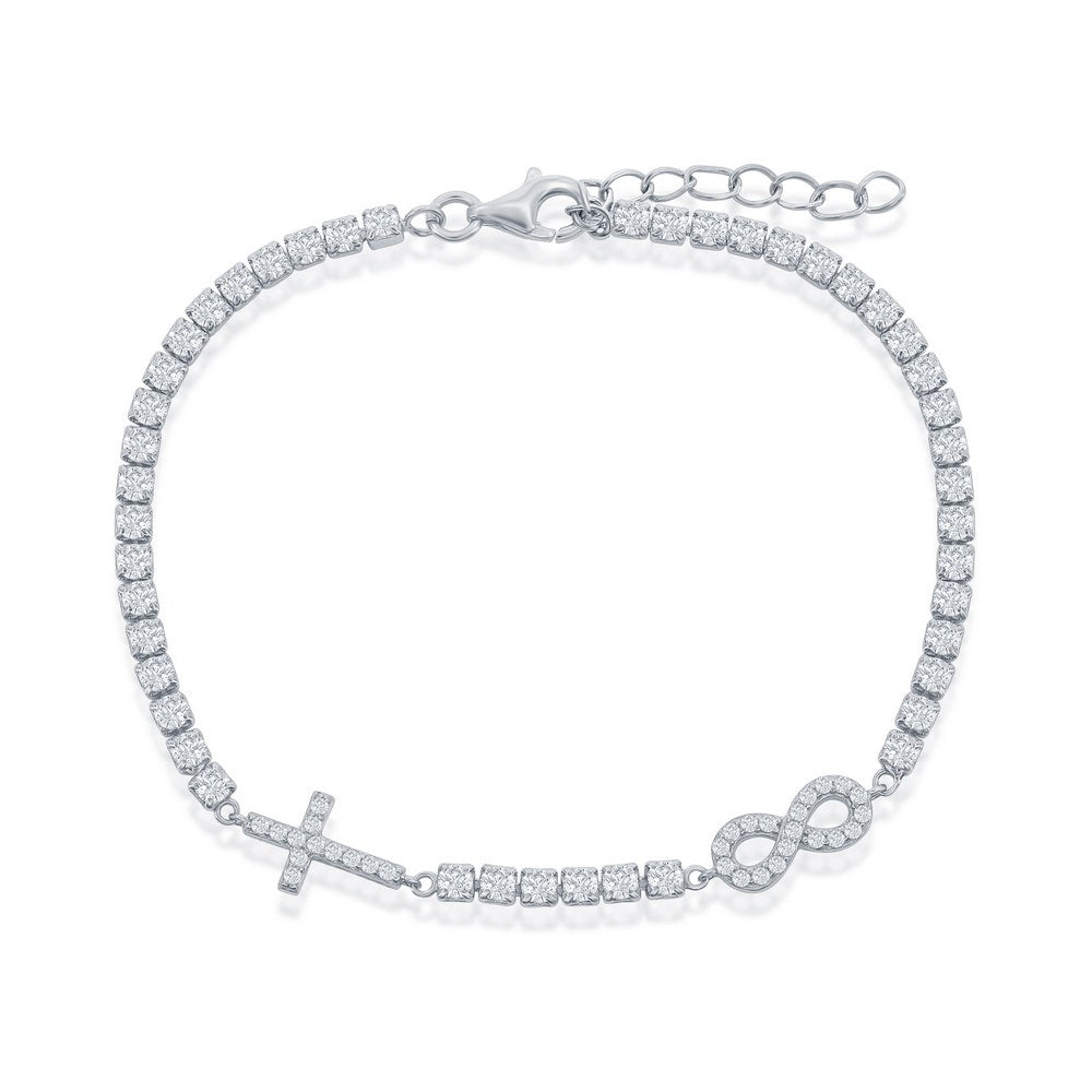 Sterling Silver Infinity & Cross Tennis Bracelet