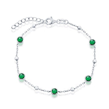 Load image into Gallery viewer, Sterling Silver Bezel-Set CZ &amp; Bead Bracelet - Emerald
