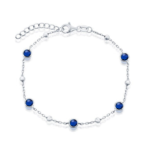 Sterling Silver Bezel-Set CZ & Bead Bracelet - Sapphire