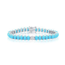 Load image into Gallery viewer, Sterling Silver CZ &amp; Oval Howlite Turquoise Tennis Bracelet
