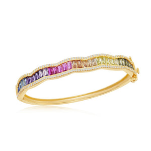 Sterling Silver Gold Plated Baguette Rainbow CZ Bangle