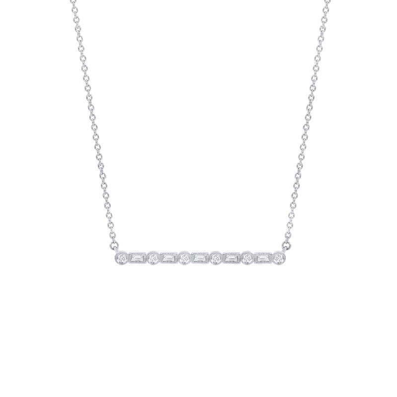 Baguette and Round Diamond Bar Necklace