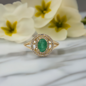 14KY Emerald and Diamond Ring