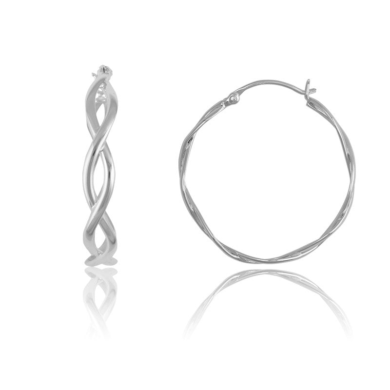 Sterling Silver Large Twisted Circle Hoop Earrings