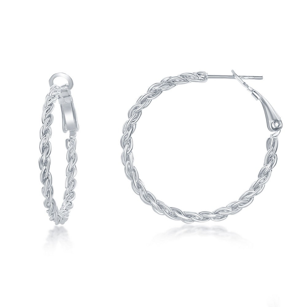 Sterling Silver 30mm Rope Design Hoop Earrings