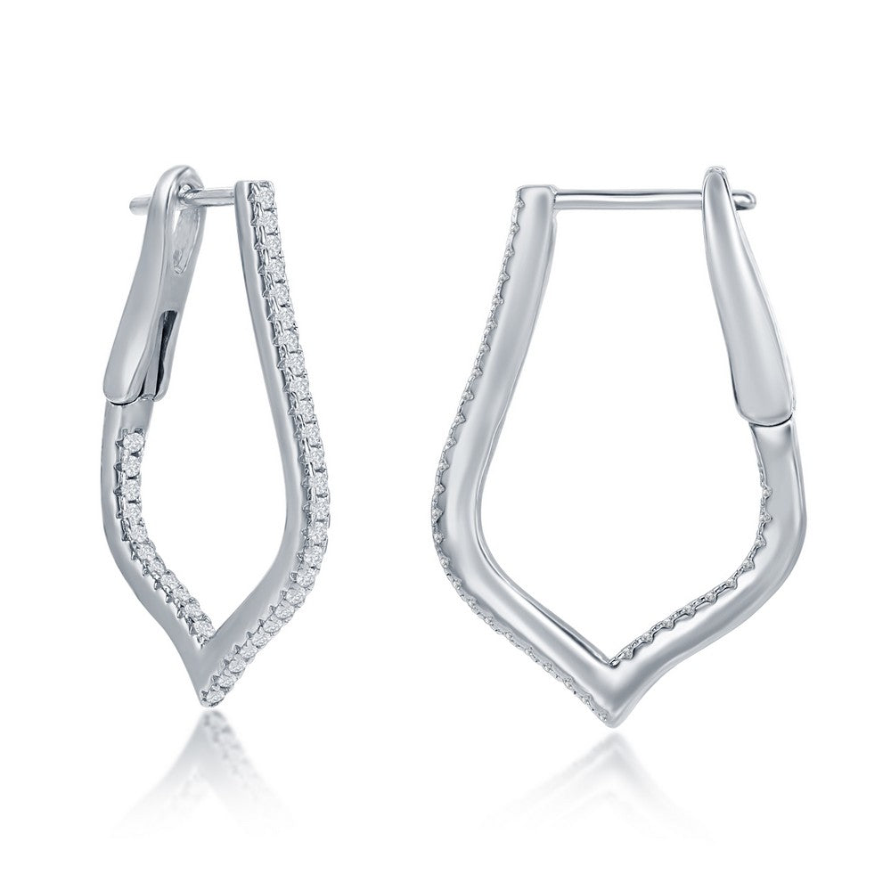 Sterling Silver Ultra-Thin 25mm Hoop CZ Earrings - Marquise