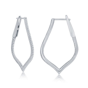Sterling Silver Ultra-Thin 35mm Hoop CZ Earrings - Marquise