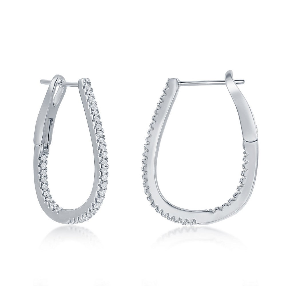 Sterling Silver Ultra-Thin 30mm Hoop CZ Earrings - Oval