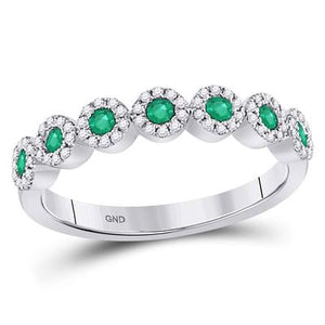 10KT WHITE GOLD ROUND EMERALD CIRCLE STACKABLE BAND RING 1/2 CTTW
