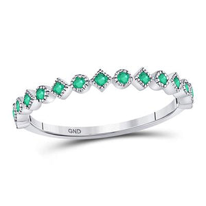 10K WHITE GOLD ROUND EMERALD SQUARE DOT STACKABLE BAND RING 1/5 CTTW