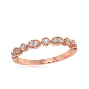 10K ROSE GOLD ROUND DIAMOND MARQUISE DOT STACKABLE BAND RING 1/6 CTTW