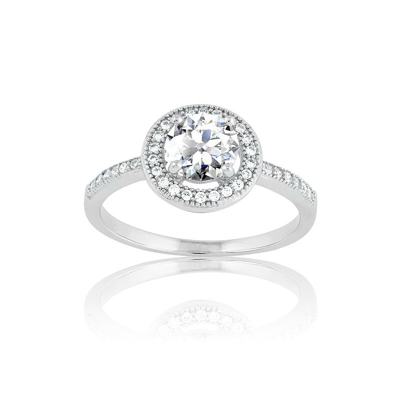 Sterling Silver Center Circle CZ and Micro Pave Ring (35 stones)