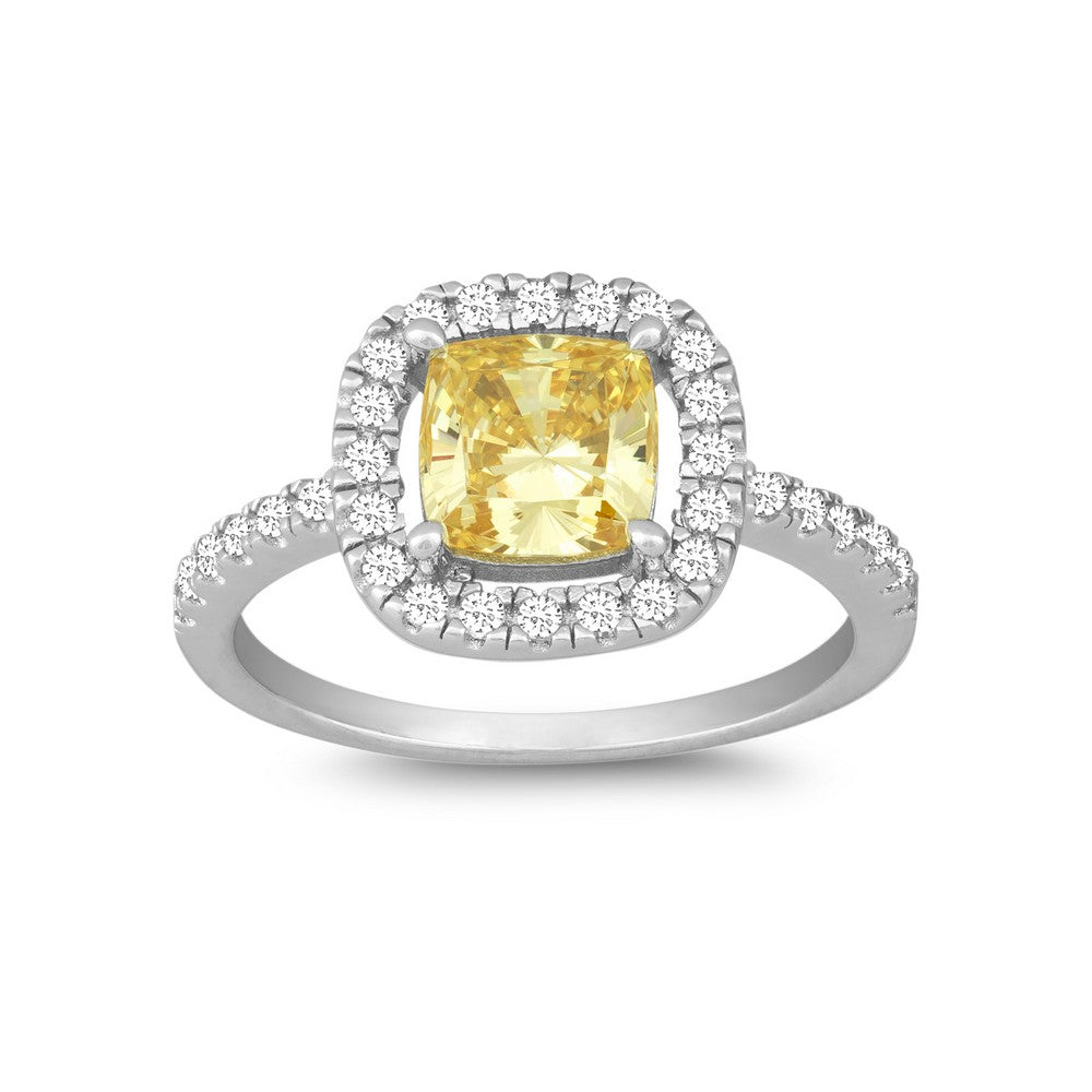 Sterling Silver Square White CZ Ring - Canary