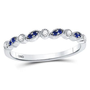 10K WHITE GOLD ROUND BLUE SAPPHIRE DIAMOND STACKABLE BAND RING 1/10 CTTW
