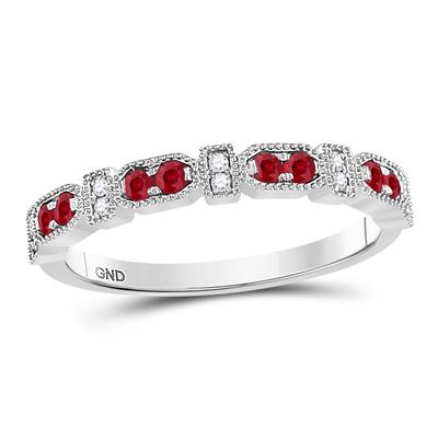 10K WHITE GOLD ROUND RUBY DIAMOND STACKABLE BAND RING 1/4 CTTW